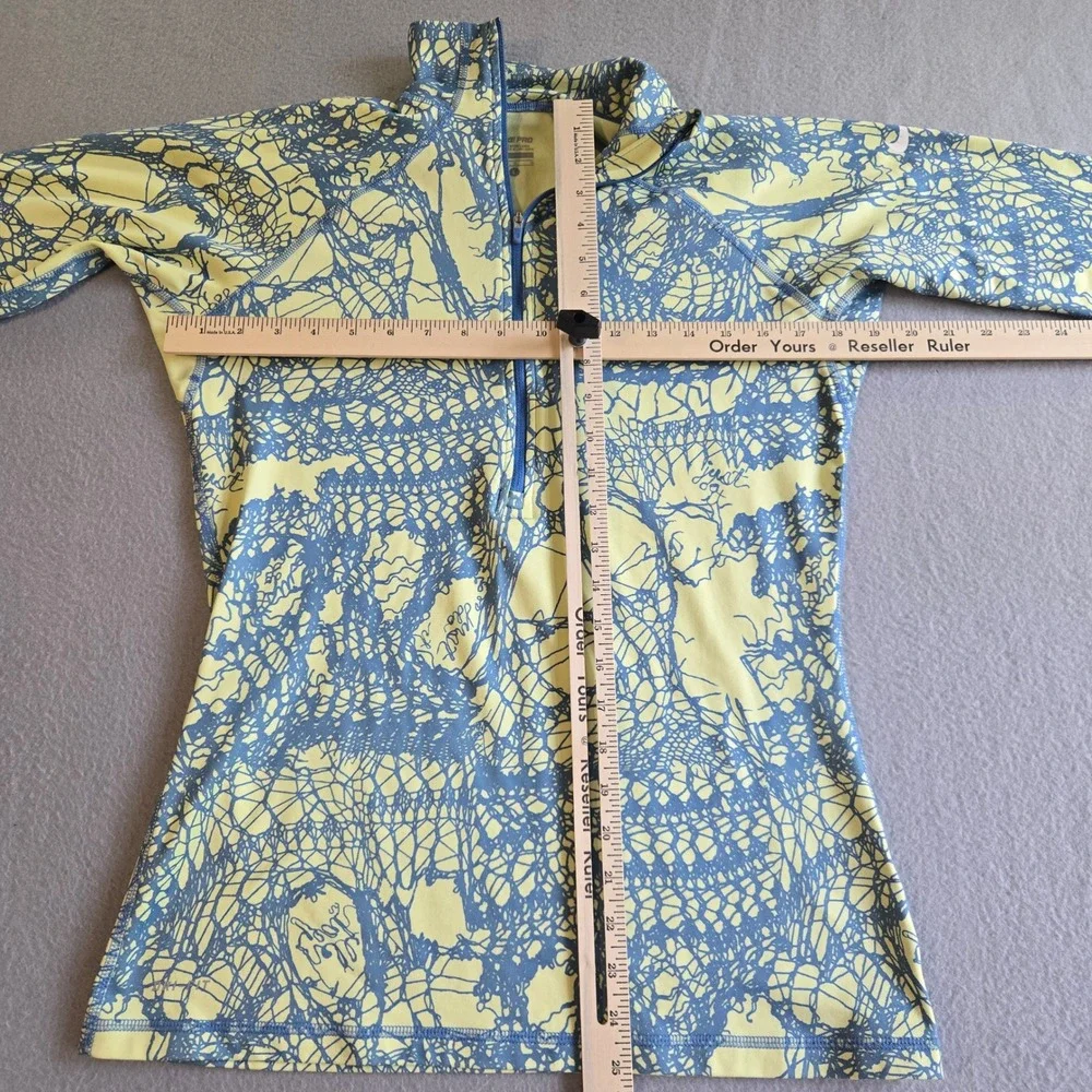 Nike Pro‎ Pullover Womens L Yellow Blue Abstract Web Print 1/4 Zip 485693-430